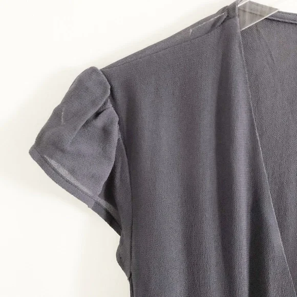 reformation • mollie blue indigo gray cap sleeve tie wrap midi fit flare dress - Picture 8 of 8